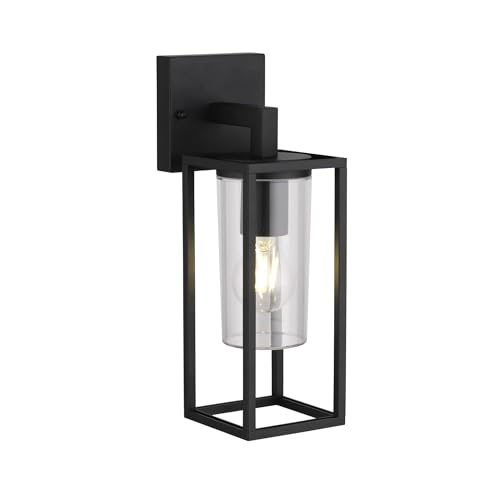 CGC Lighting Black Modern Glass Outdoor Wall Light Double Twin Lantern Garden Porch Patio Lamp Conservatory Door Cottage (Black Down Wall Lantern) - Image 3
