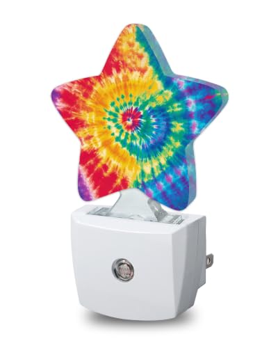 Image of Colorful Tie-dye Star Night Light Plug in, Soft Glow Night Light for Kids Bedroom Nursery, Gentle Warm Light for Sleep, Compact Lamp for Hallway Bathroom