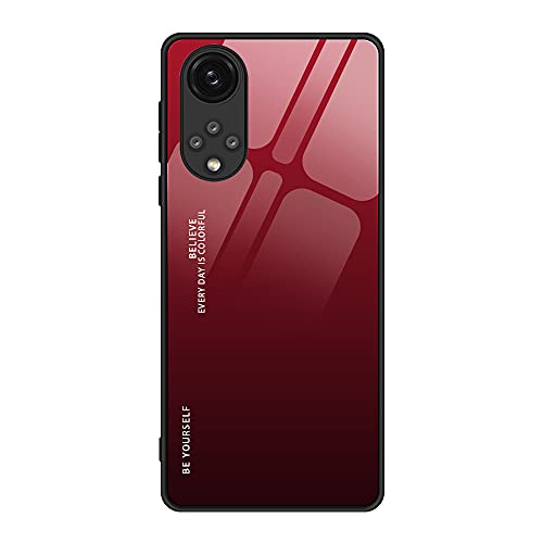 LINER Coque pour Honor 50 Coque, Ultra Mince Silicone TPU Souple Bumper Étui Arrière Mode Dégradé de Couleur en Verre Trempé Housse Protection Antichoc Case Cover, Rouge élégant