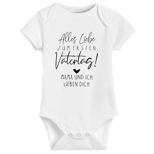 mydesignhub Baby Body Weiß mit Lustigem Spruch Alles liebe zum ersten Vatertag Lustig Motiv Sprüche Kurzarm fun Babybody Baumwolle Geschenk Taufe Babyparty (0-3 Monate)