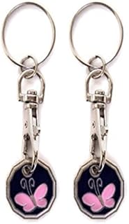 2 X Shopping Trolley Tokens New Shape 12 Edge Sided Trolly Token UK One Pound Coin Pound Key Shopping Trolley Keyring Clasp Supermarket Locker Cart for her him party Filler Bags Butterfly Design