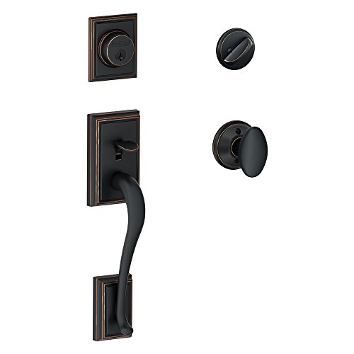 Image of SCHLAGE Addison Single Cylinder Handleset and Siena Knob, Aged Bronze (F60 ADD 716 SIE)