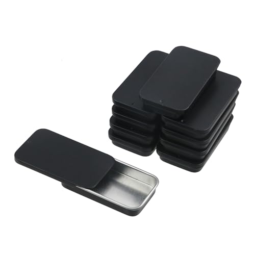 Geesatis 10pcs Black Metal Box Containers,Empty Slide Top Small Metal Containers,Rectangular Empty Tinplate Storage(60mm×34mm)