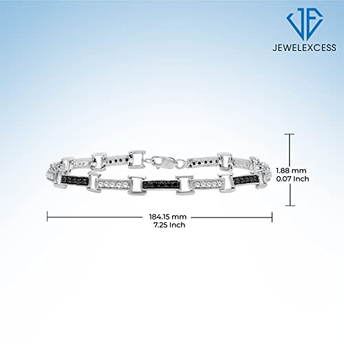 Jewelexcess Diamond Link Bracelets For Women – 1.00 Carat Black & White Diamond Sterling Silver Bracelet – Hypoallergenic Diamond Link Bracelet Silver –Bracelets For Women Sterling Silver #TOP4