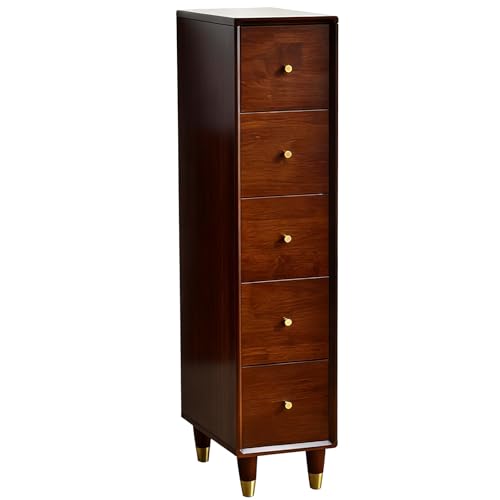 寝室用収納キャビネット 木製 3/4/5段 引き出し収納 狭小収納キャビネット 高さ16cm 収納棚ユニット ベッドサイド キッチン オフィス用収納(Brown,25*40*109cm)