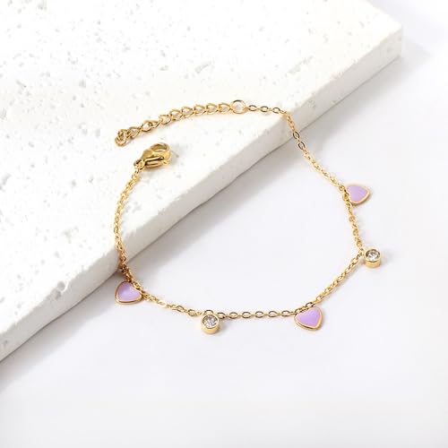Image of Lavender Heart 18K Gold Plated Bracelet for Girls | Anti Tarnish Hypoallergenic Kids Charm Bracelet | Pack of 1
