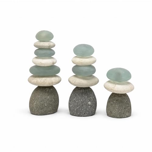 Garden Age Supply Mini Zen Meditation Glass Sculpture Balanced Stone Rock Cairn 3 Piece Set with Gift Box
