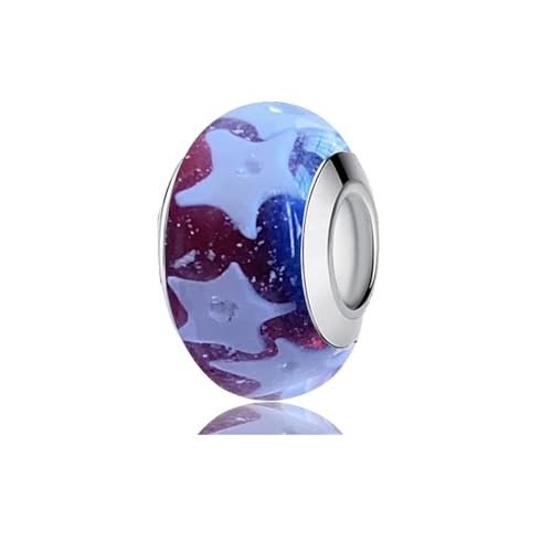 1pc Original Handmade Murano Glass 925 Sterling Silver Charms for Pandora Bracelets, Multicolor Star Charms for Pandora Bracelets, Bead Charms for Women