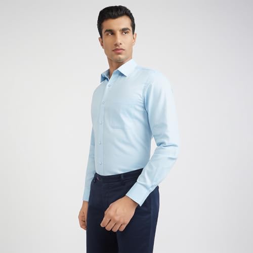 Image of Raymond Men Pure Cotton Slim Fit Structure Pattern Semi Cut Away Collar Formal Shirt