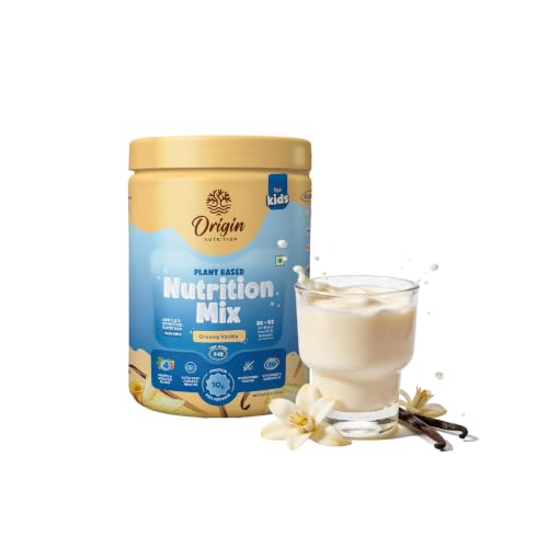 Image of Origin Kids Nutrition Mix | Ages 7-12 | 10g Plant Protein | Eye Health, Immunity & Height Growth | Creamy Vanilla, 339g | Zero Refined Sugar | Plant-Based