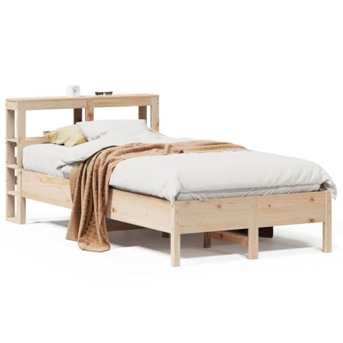 mtlskopal Lit en bois massif 90 x 200 cm en pin non traité avec tête de lit et sommier à lattes, multi-rangement, chambre à coucher, chambre d'adolescent,...