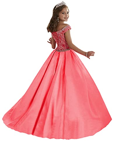 Girls Off Shoulder Pageant Dress Long Princess Graduation Party Ball Gowns with Pockets PA0292