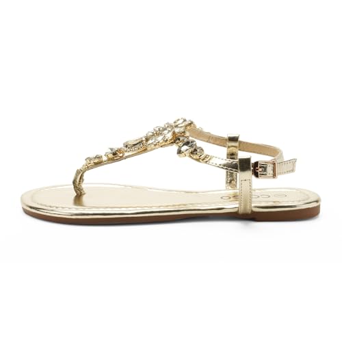 Colgo Women's T-Strap Flat Sandals, Elegant Glitter Rhinestone Thong Dress Shoes, Comfortable Wedding Sandals for Summer Beach Parties2