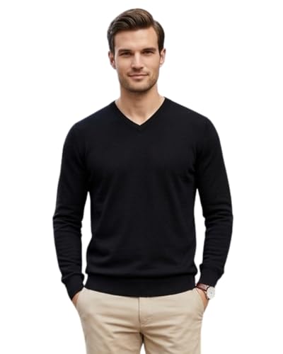 kraftd Mens Jumper V Neck Smart Knitwear Sweater for Men | Lightweight Acrylic Pullover | Long Sleeve Warm Winter Jumper for Work Casual & Golf (Black M)