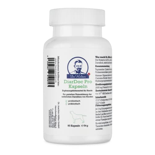 DiarDoc Pro von Dr. Hölter Probiotikum für Hunde. Zur Stabilisierung der physiologischen Verdauung. Präbiotika gegen Verdauungsprobleme, unterstützt das Immunsystem (90 Kapseln)