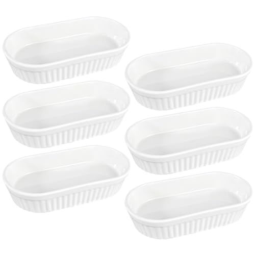 Set da 6 Pirottini per Crème Brûlée 200 ml, Pirofile Ovali in Porcellana, Stampini da Forno in Ceramica per Dessert, Tartelette, Budino, Salse e Mini Torte