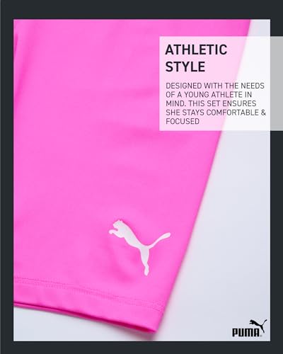 Image of PUMA Girls' Active Shorts Set - 3 Piece Performance T-Shirt, Tank Top, Bike Shorts - Summer Athletic Outfit for Girls (7-14)