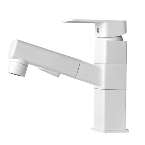 MMRTDJDR Grifos para Lavabo con rociador extraíble Grifo para Lavabo de baño Grifo Monomando para Lavabo de latón con rociador Extensible de 2 Funciones, Agua fría y Caliente, con mangueras estándar