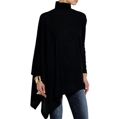 Women's Irregular Hem Turtleneck Sweater Casual Loose Fall Pullover Top Solid Color Asymmetric Knit Tunic Sweater
