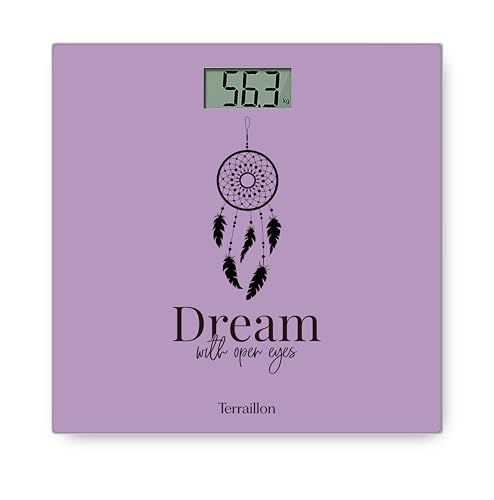 Terraillon Pèse personne ONE PASTEL - DREAM- Compact et ultra plat 27cm x 27 cm-Plateau verre-Ecran LCD-Capacité 160Kg-Graduation 100g -Sérigraphie Violet