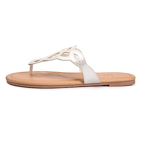 Image of LM Women's Thong Sandals T-Strap Sandals Slip On Flat Sandals Flip Flop Casual Summer Slide Sandals