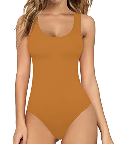 Image of MANGOPOP Women's Tank Top Bodysuit Scoop Neck Sleeveless Body Suits Sexy U-Back Backless Going Out Tops