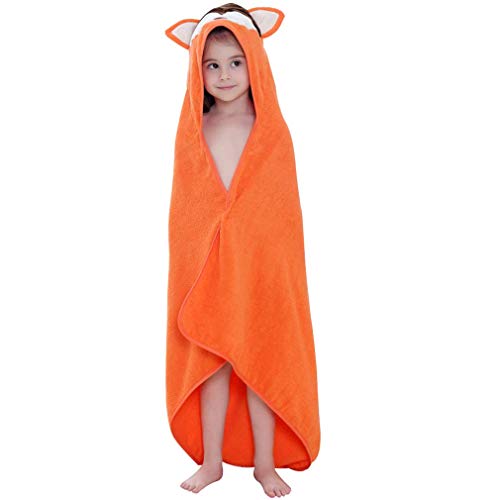 Image of MICHLEY Animal Hooded Baby Towel Washcloth,Toddler Premium Cotton Absorbent Bathrobe for Girls Boys 2-6 Year (Fox)