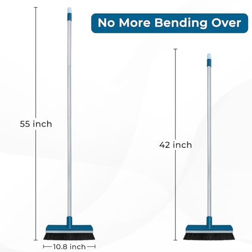 Image of Stiff Bristle Deck Brushes for Scrubbing Heavy Duty with Rubber Scrape Squeegee, 55 inch Long Handle Scrub Brush for Bathroom Shower Carpet Outdoor Floor Cleaning (Head Size: 10.8 inch) (Pack of 2)