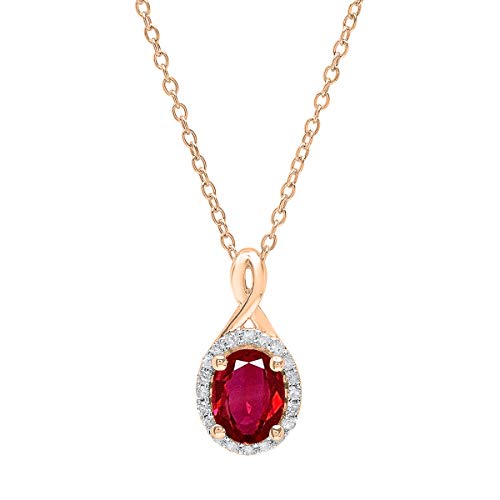 Dazzlingrock Collection 18K 8X6mm Oval Created Gemstone & Round Diamond Womens Pendant (Gold Chain Included), Solid Rose Gold
