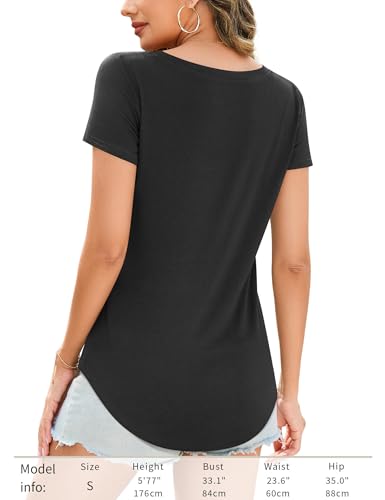 DittyandVibe Women Shirt Long/Short Sleeve V Neck Curved Hem Tunic Tops Tshirt2