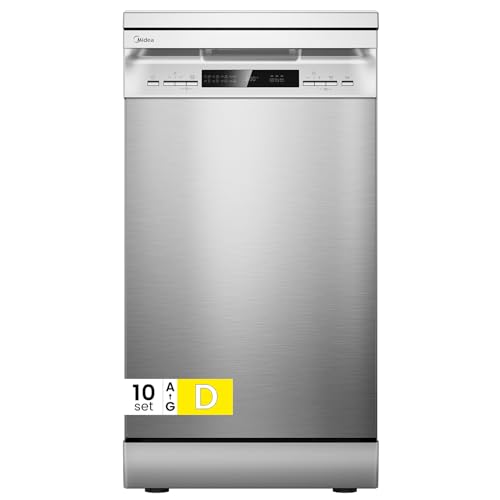 Midea MFD45S200X.1-IT Lavastoviglie Libera Installazione con 10 coperti, 8 Programmi, Display a LED, Partenza Ritardata, Funzione di Mezzo Carico, Asc