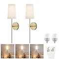 Tipace Battery Operated Wall Sconce Set of 2,Gold Rechargeable Wall Lights with Dimmable Detachable Bulbs and Remote,Wireless Sconces for Bedroom Living Room Hallway
