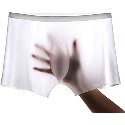 GOLD XIONG PADISHAH Men's Traceless brief boxers Ice Silk undewearsexy see-through transparent briefs (White,US M) Cover