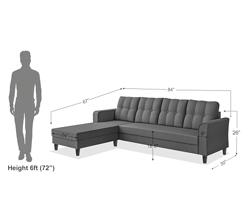 Image of Adorn India Maddox Tufted L Shape 5 Seater Sofa Set LHS (Grey) (3 Year Warranty)