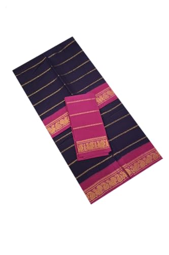 Image of Madurai Sungudi Cotton - 6 Yard Dye and Tie Velthari Contrast Color Combination Double Side Gold Kanchi Zari Border (Seprate Matching Blouse)