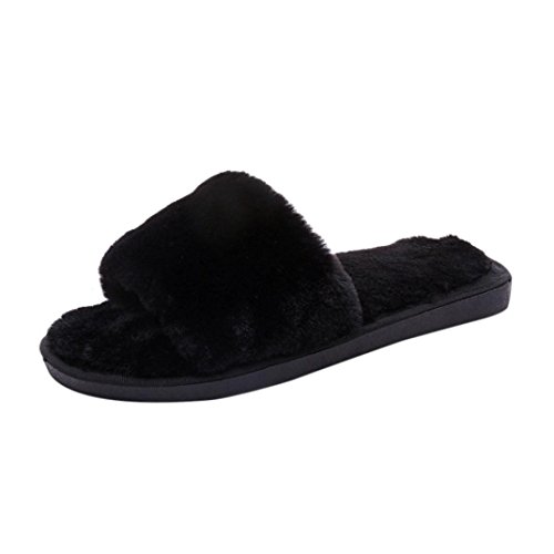 Rawdah Femme Chaussures Hiver Faux Fourrure Flat Slipper Flip Flop Sandal Claquette (40 EU, Noir)