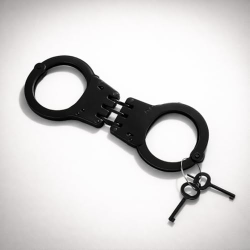 Vintageware® Carbon Steel Adjustable Handcuffs with 2 Keys | Black Double Lock Metal Cuffs | US Police Style Stage Prop for Theatre, Drama, Film Production, Cosplay & Costume Performance