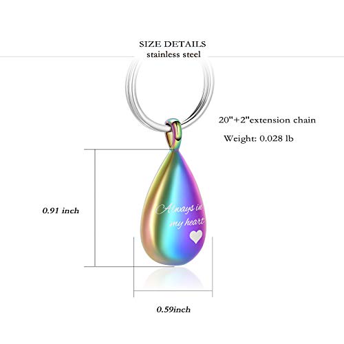 Yinplsmemory Cremation Keychain for Ashes Always In My Heart Urn Locket Cremation Jewelry Teardrop Memorial Keepsake Keychain2