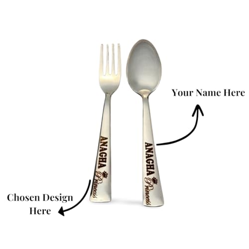 Image of Ncgifts Personalized Spoon, Customized Spoon and Fork | Spoon with Name, Name Spoon with Name and Cartoon Character Engraved on Spoon and Fork Personalized.