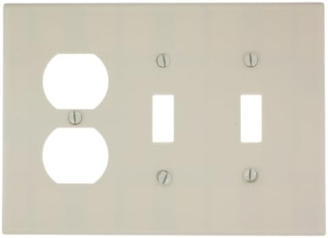 Leviton 3-Gang Combination Wallplate 2-Toggle and 1-Duplex Outlet/Receptacle, Midway Size, Thermoset, 80521-W, White image 4