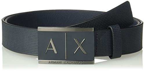 AX Armani Exchange mens Leather With Plaque Belt, Navy/Navy, 40 US