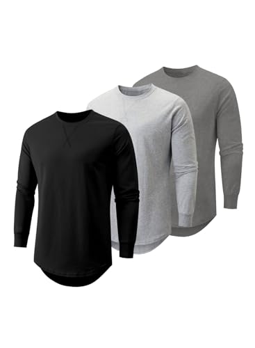 JMIERR Mens 3 Pack Cotton Hipster Hip Hop Longline Crewneck T-Shirt