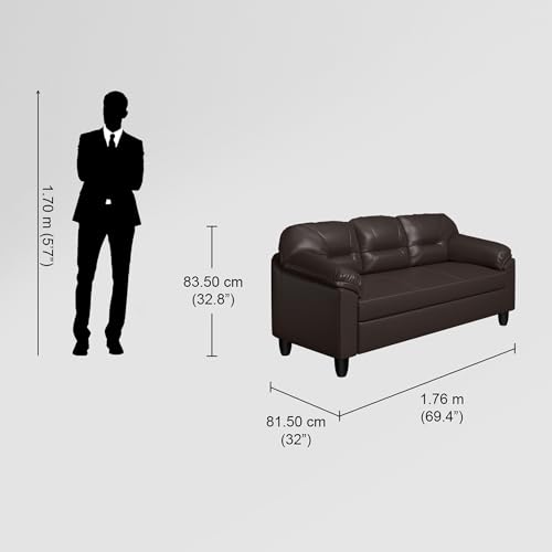 Image of Interio by Godrej Sofa Rejoice 3 Seater Leatherette Sofa for Living Room, 1-Year Warranty, Pinewood, Coffee Brown