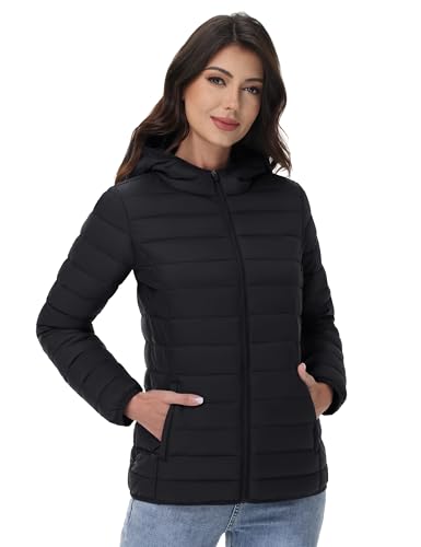 YUCOLEN Women's Puffer Jacket with Hood Lightweight Quilted Padded 4 Pockets Zip-up Coat Winter Jackets for Women2
