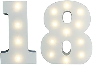 BUZZ 18th Birthday LIGHT-UP Numbers Party Light - Eighteenth Birthday - White Wooden LED Light Up Number 18 - Free Standing or Wall Mounted Birthday/Anniversary Light Decoration - LARGE - 15cm
