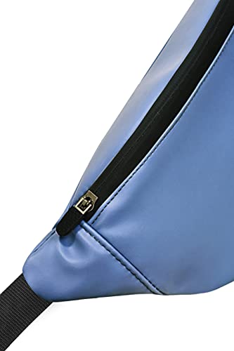 Image of Unisex Premium Leather Waist Pack Travel Handy Hiking Zip Pouch Elegant Style Document Money Phone Belt Sport Bag for Men and Women Adjustable Strap (Blue)