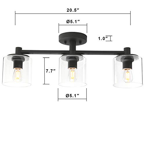 Pathson 3-Light Semi Flush Mount Ceiling Light, Industrial Pendant Lighting Fixture With Glass Shade, Ceiling Chandelier Lamp For Hallway Loft Kitchen Bar #TOP3