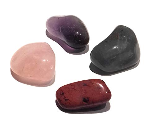 Harmony and Balance Reiki - Juego de 4 cristales de cuarzo rosa, amatista, aventurina verde y jaspe rojo