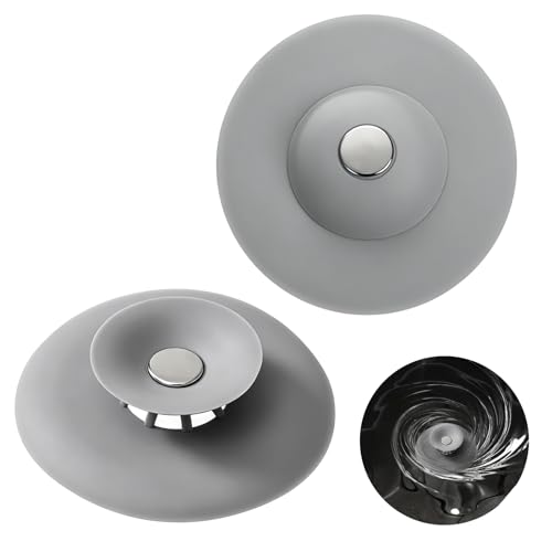 2 Pack Universal Silicone Drain Plug, Grey Press-Type 3.9 In