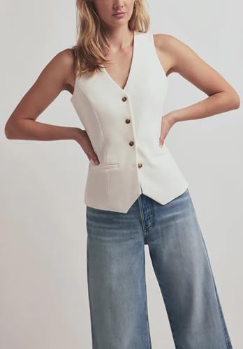 Women's Solid Vest Sleeveless 4 Button V Neck Waistcoat Casual Office Crop Top3